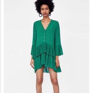NWT Zara contrasting pleated blouse dress